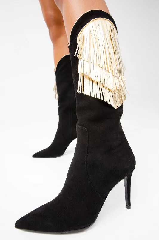 The Vienna Black Suede Leather Knee High Women  Boot