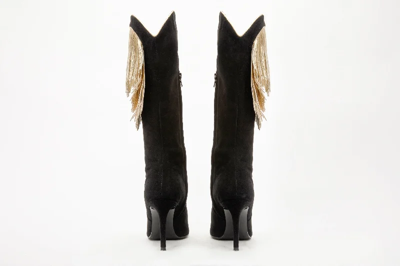 The Vienna Black Suede Leather Knee High Women  Boot