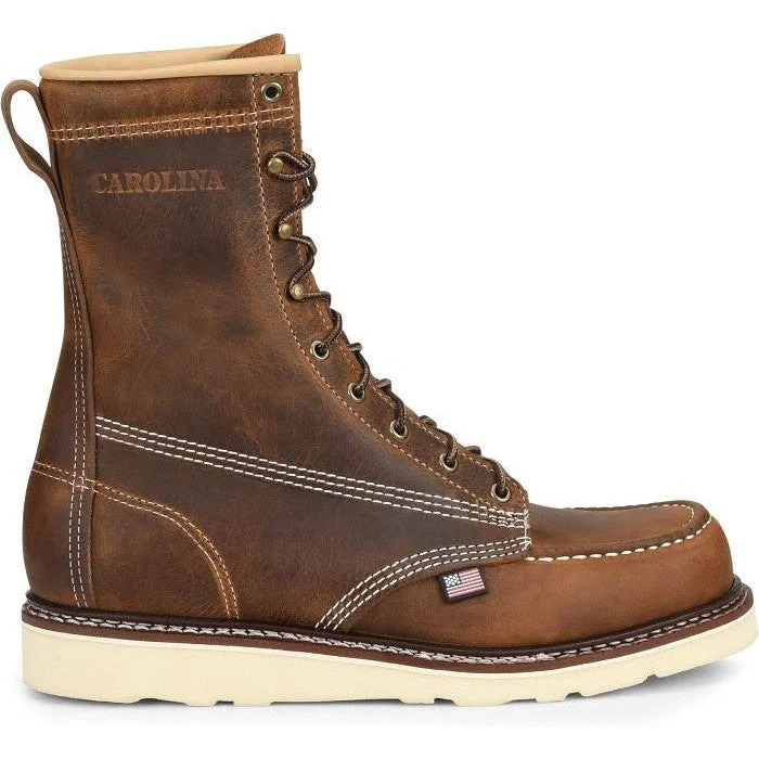 Carolina Men's Amp 8"" Steel Toe USA Made Wedge Work Boot -Brown- CA8512