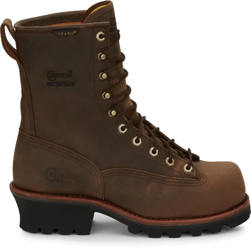 Chippewa Men's Paladin 8"" Waterproof Round Steel Toe Logger Work Boot