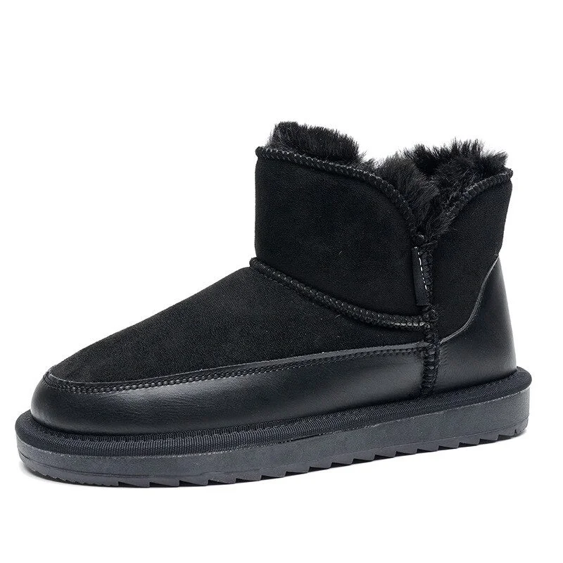 Fur-Lined Short Sheepskin Leather Snow Boots For Women