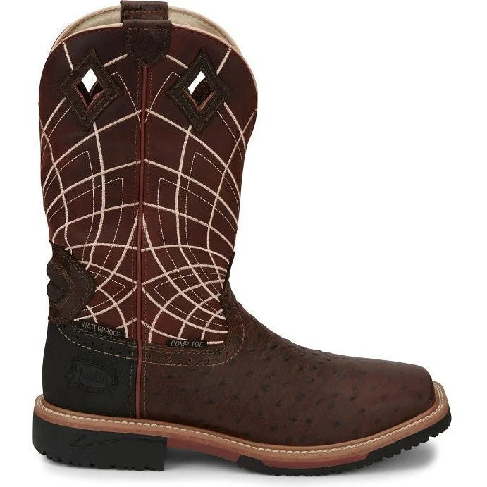 Justin Men's Derrickman 12"" Comp Toe Western Work Boot -Brown- SE4835