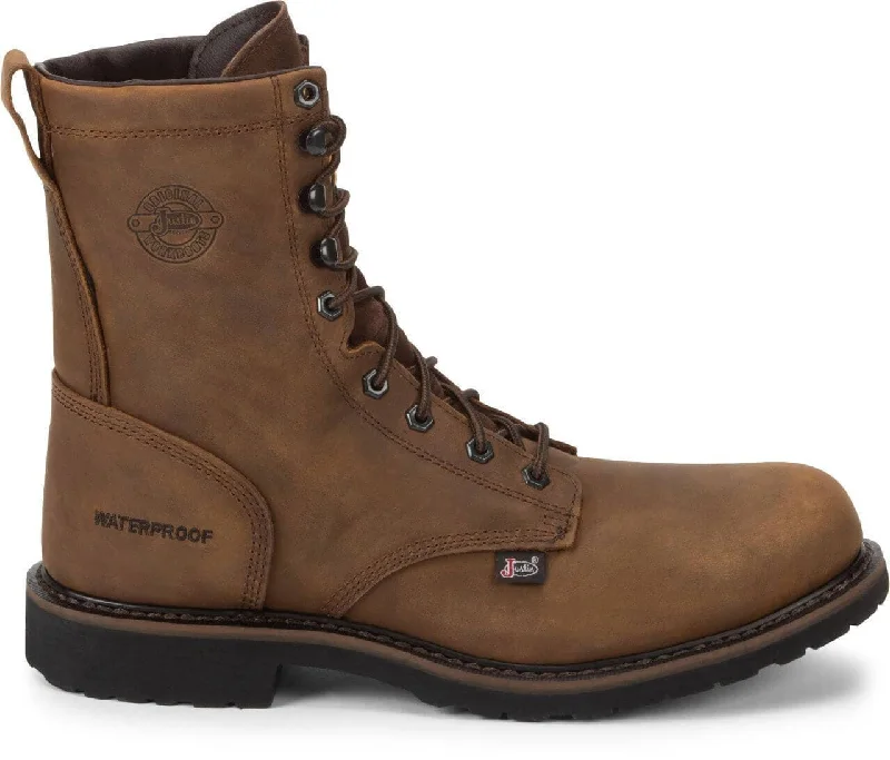 Justin Original Men's 8"" Drywall Brown Round Steel Toe Work Boot