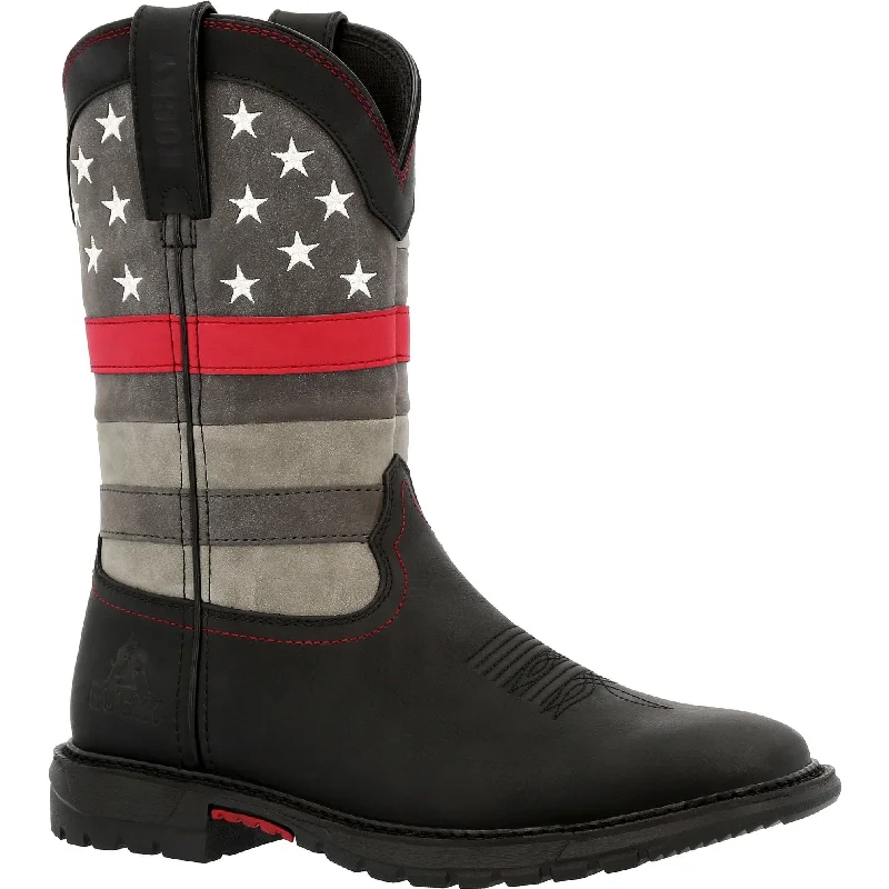 Rocky Women's Red Line 10"" Square Toe Western Work Boot Black- RKD0089