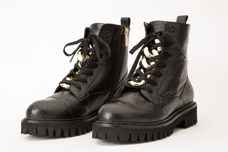 The Belgrad Black Leather Lace-Up Ankle Women Boot With a Side Zipper