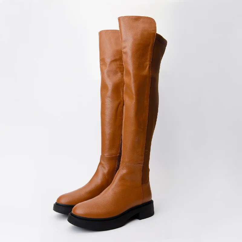 The  Harmony Belle Tan Leather Knee High Women Boot