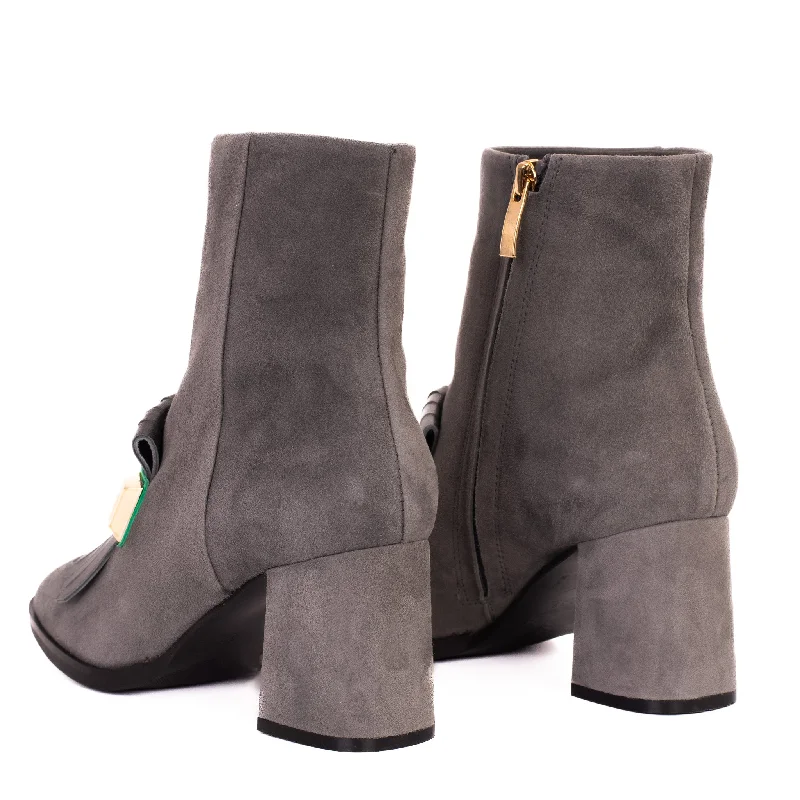 The Luksor Grey Suede Leather Block Heel Women Boot