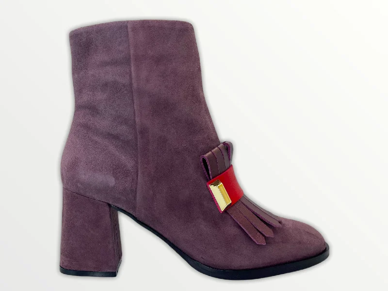 The Luksor Rose Suede Leather Block Heel Women Boot