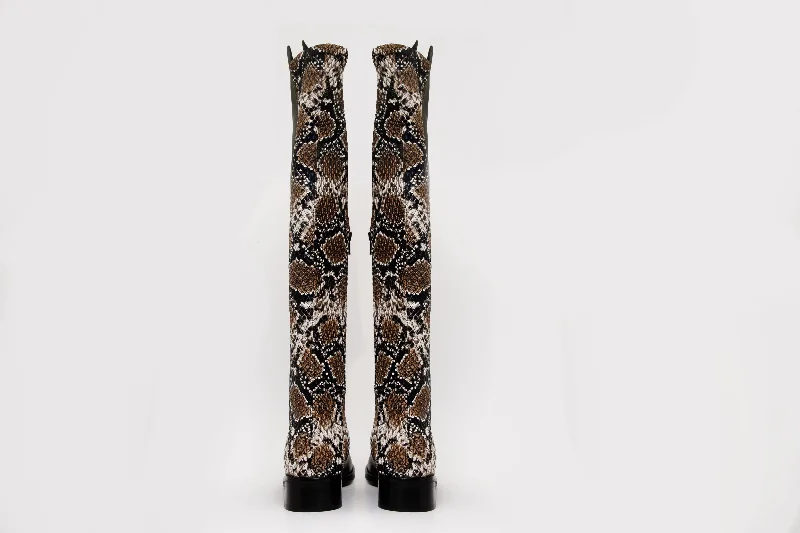 The Moengo Black Leather Leopard Knee High Women Boot