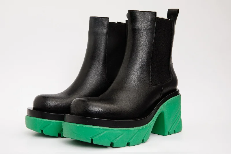 The Olga Black & Green Leather Mid Calf Women Boot