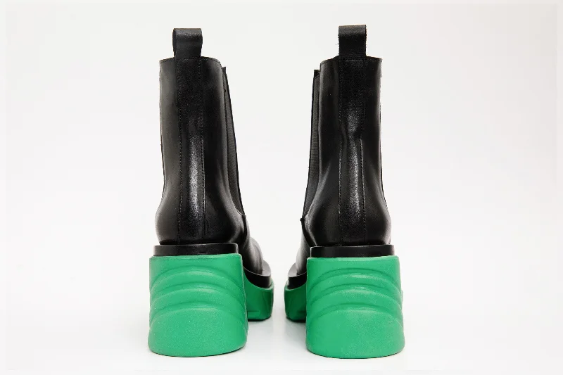 The Olga Black & Green Leather Mid Calf Women Boot