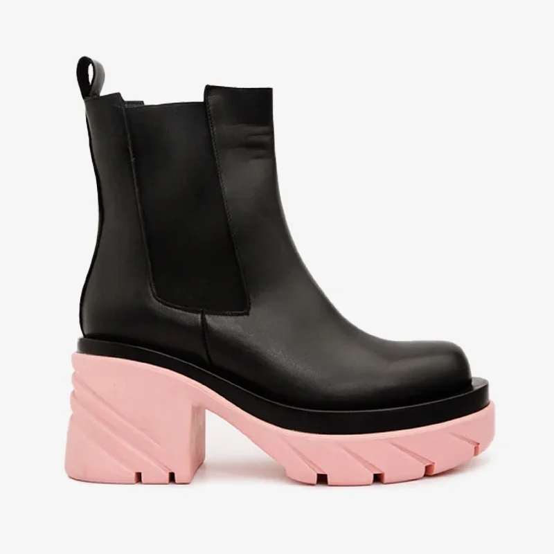 The Olga Black & Pink Leather Mid Calf Women Boot