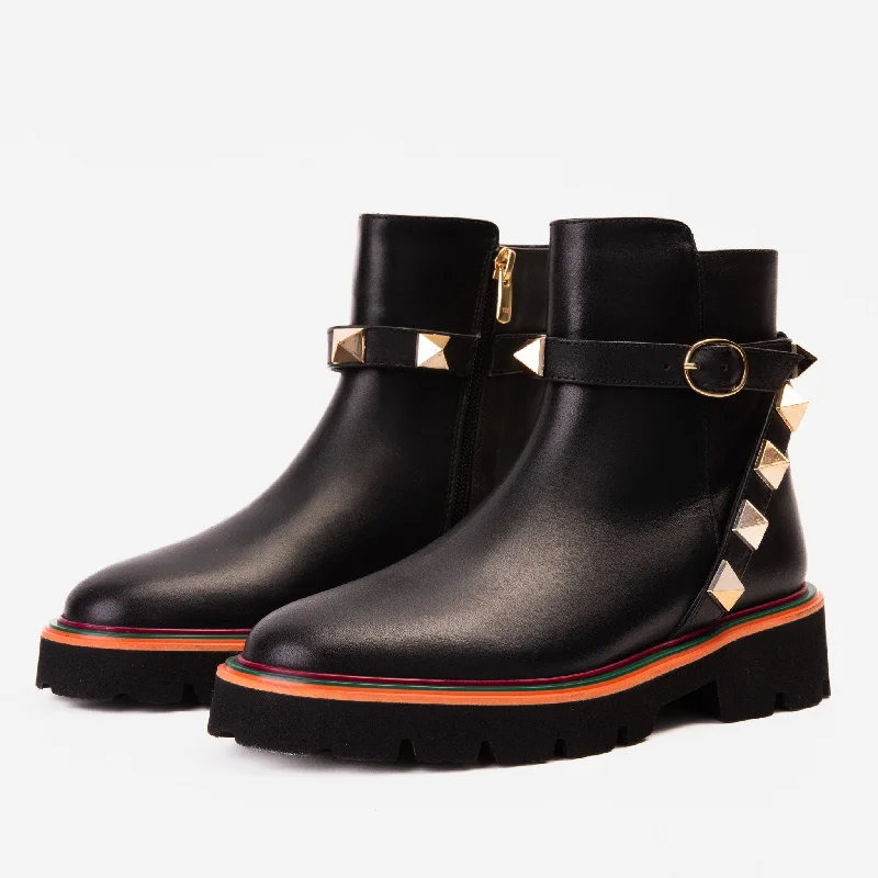 The Prag Black Leather Ankle Women Boot