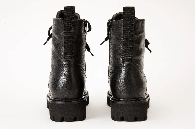 The Russel Black Leather Lace-Up Ankle Women Boot