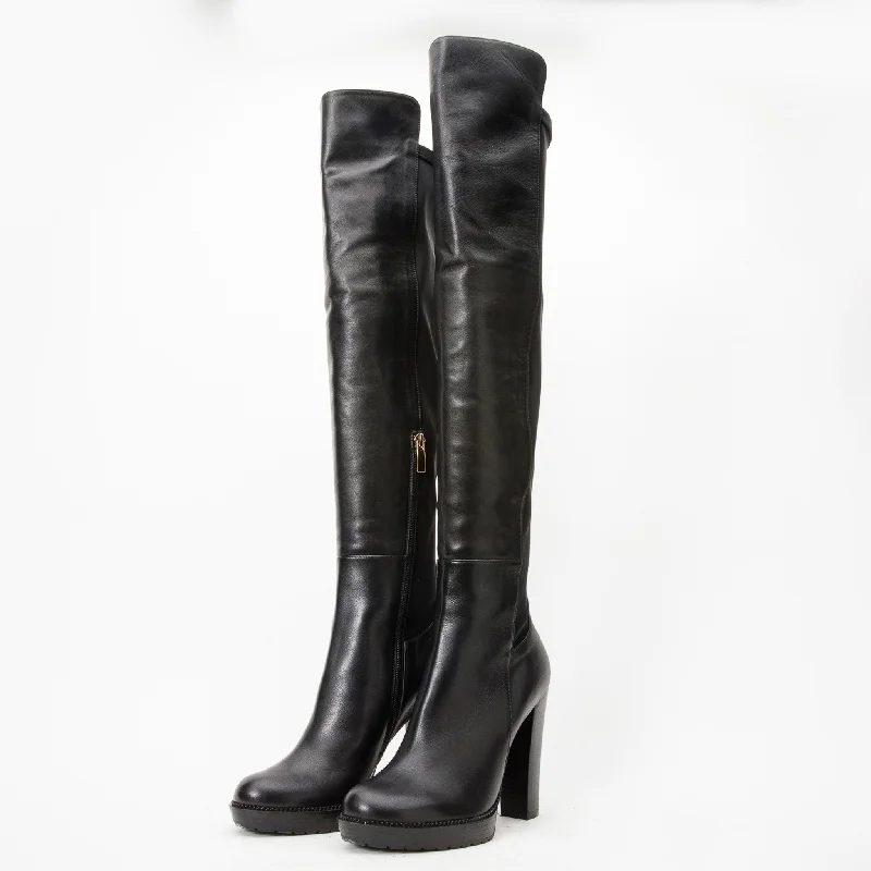 The Sao Paulo Black Leather Knee High Platform Heel Women Boot