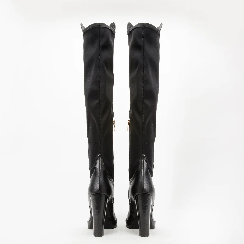 The Sao Paulo Black Leather Knee High Platform Heel Women Boot