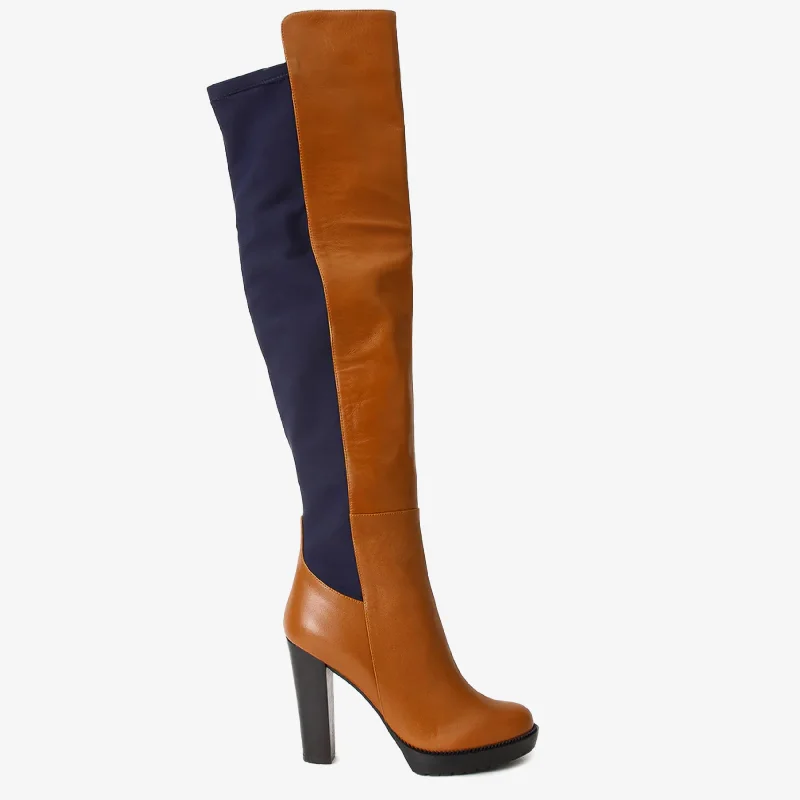 The Sao Paulo Tan Leather Knee High Platform Heel Women Boot