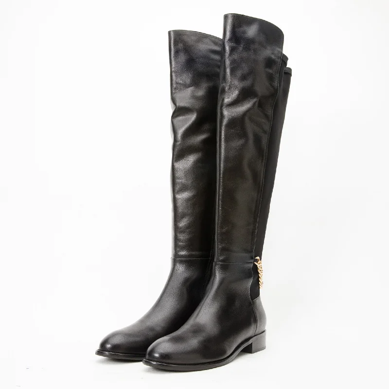 The Tallin Black Leather Knee High Women Boot