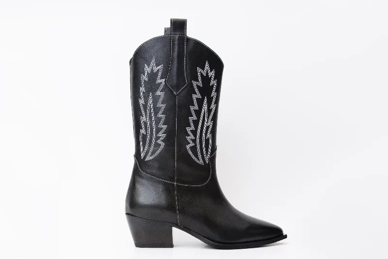 The Togg Black Leather Cowboy Women Boot