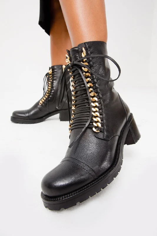 The Tuna Black Leather Mid Calf Women Boot