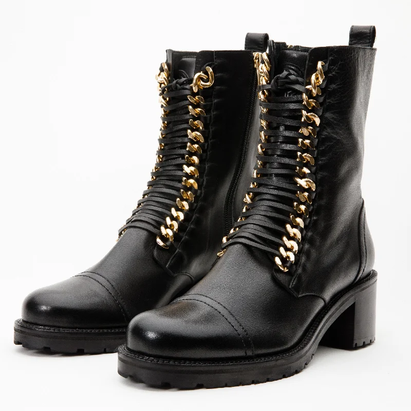 The Tuna Black Leather Mid Calf Women Boot