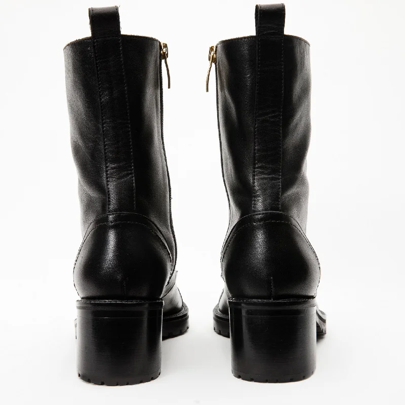 The Tuna Black Leather Mid Calf Women Boot