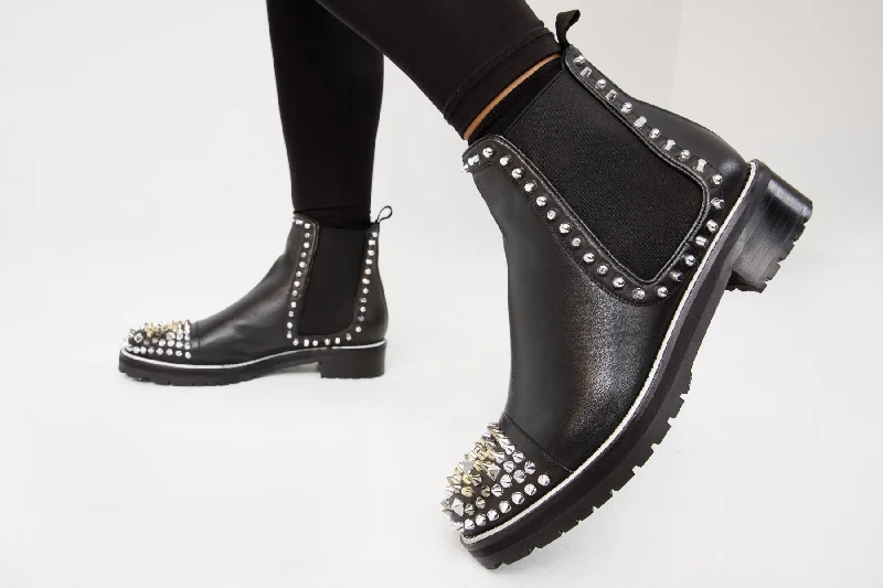 The Vuvulane Black Spike Leather Ankle Women Boot