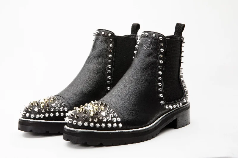 The Vuvulane Black Spike Leather Ankle Women Boot