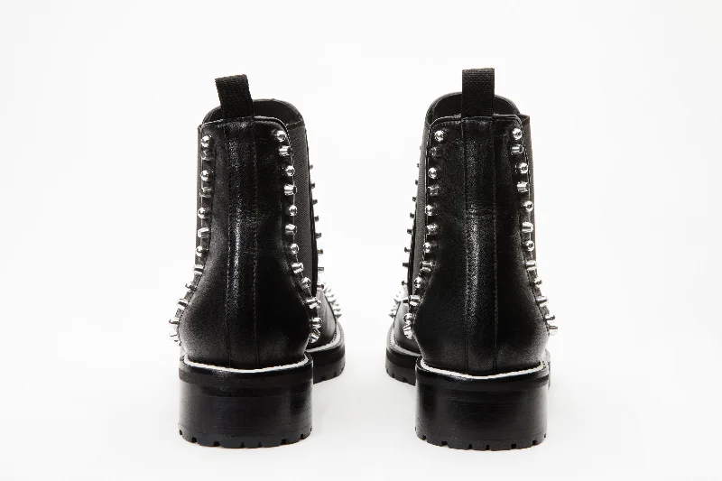 The Vuvulane Black Spike Leather Ankle Women Boot