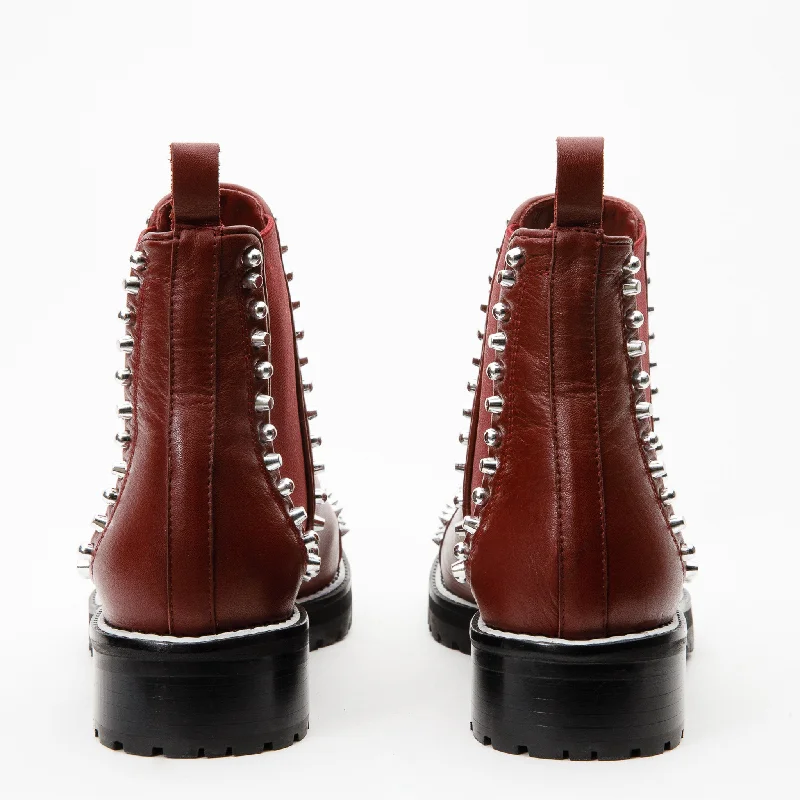 The Vuvulane Burgundy Spike Leather Ankle Women  Boot