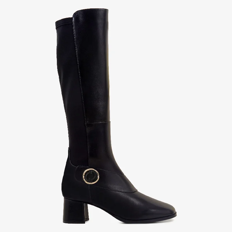 The Windsor Black Leather Knee High Women Boot