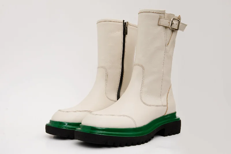 The Yako Cream Leather Mid Calf Women Boot