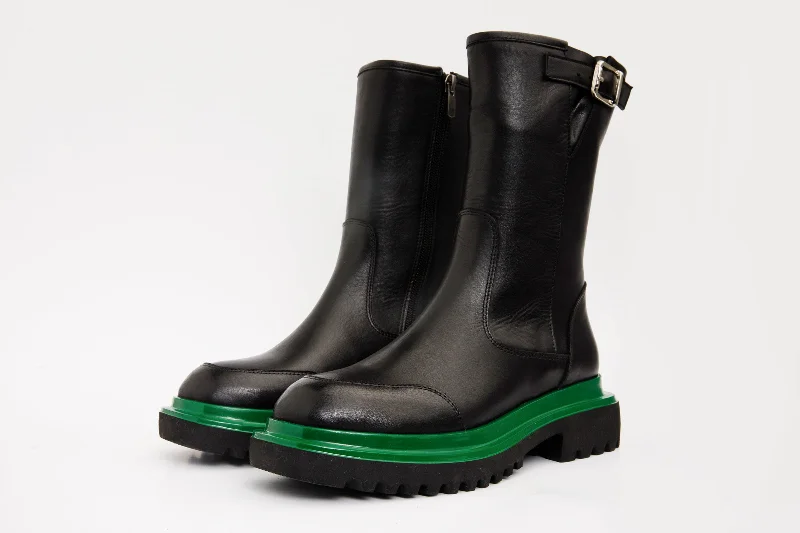 The Yako Black Leather Mid Calf Women Boot