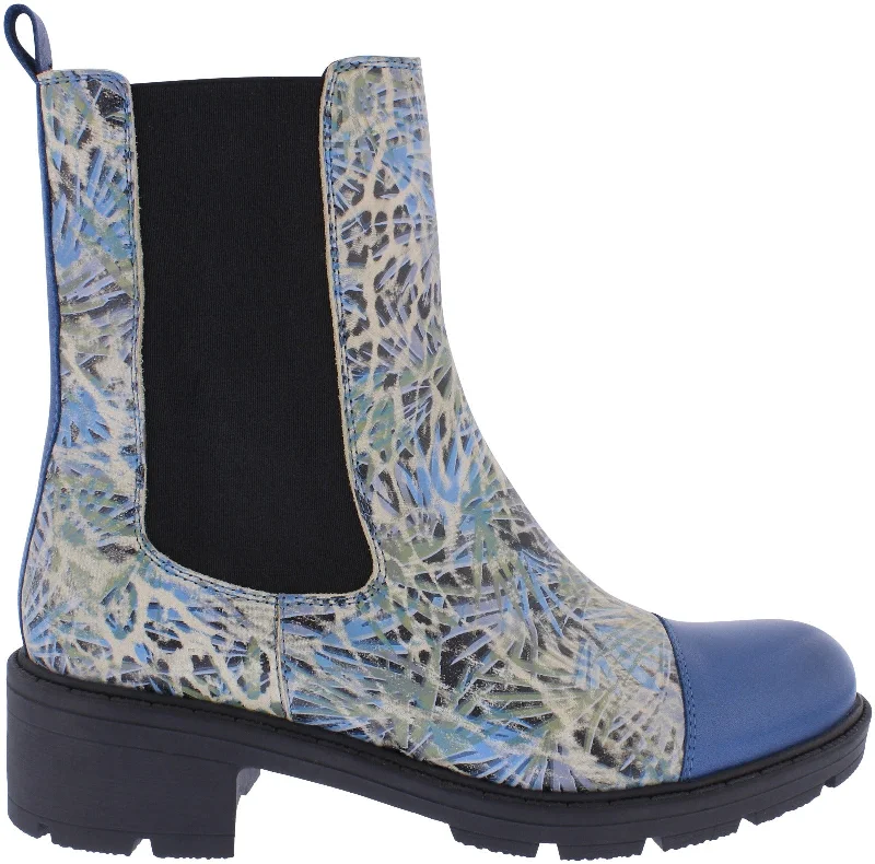 Adesso A7504 Norah Ladies Denim Fossil Leather Side Zip Ankle Boots