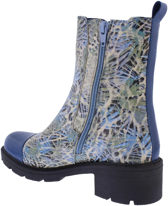 Adesso A7504 Norah Ladies Denim Fossil Leather Side Zip Ankle Boots