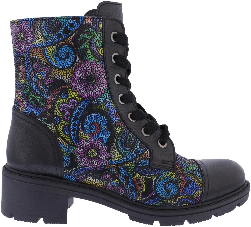 Adesso A7512 Lindy Ladies Roman Mosaic Leather Zip & Lace Ankle Boots