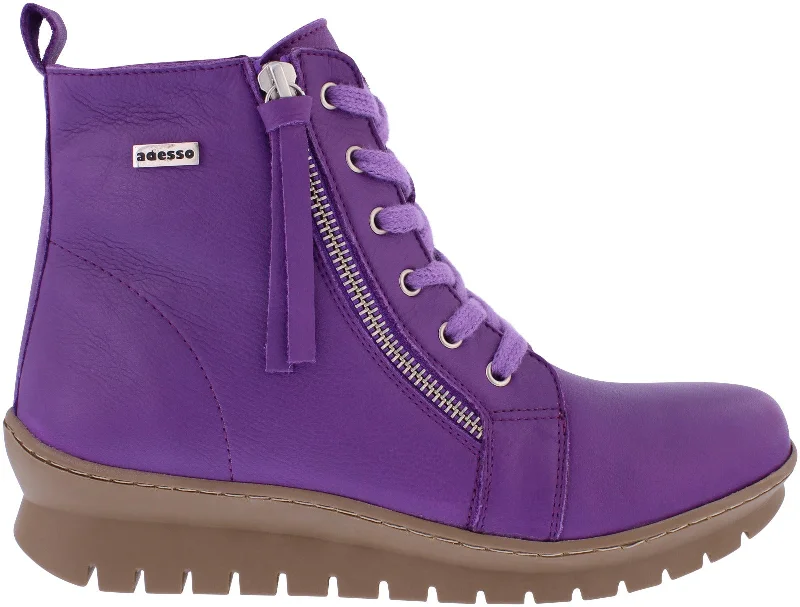 Adesso A7536 Kirsty Ladies Ultra Violet Leather Zip & Lace Ankle Boots