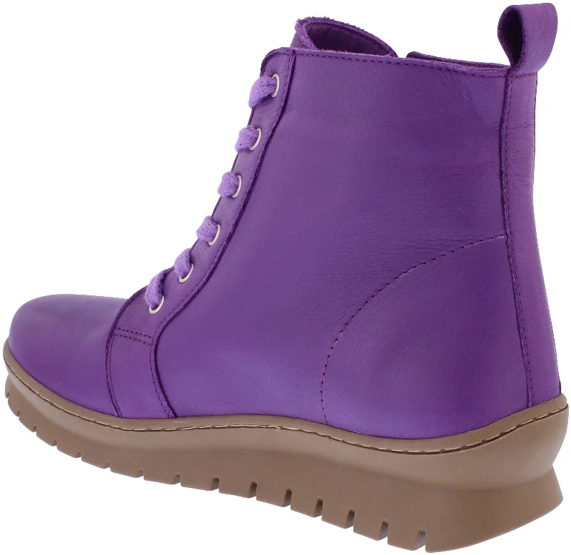 Adesso A7536 Kirsty Ladies Ultra Violet Leather Zip & Lace Ankle Boots