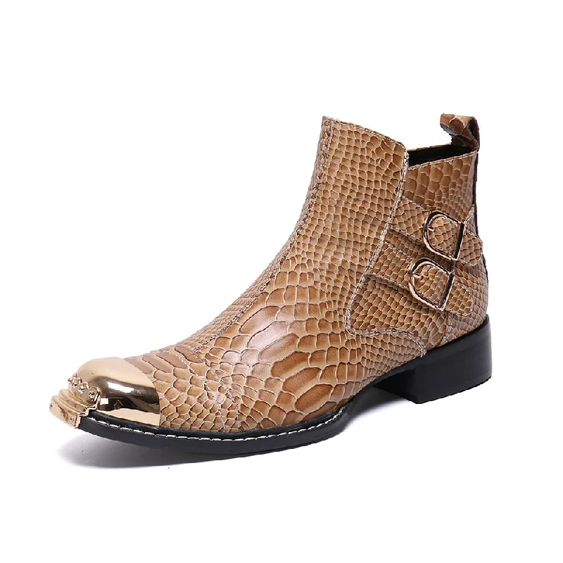 Mens Captoe Zip Animal Pattern Boots