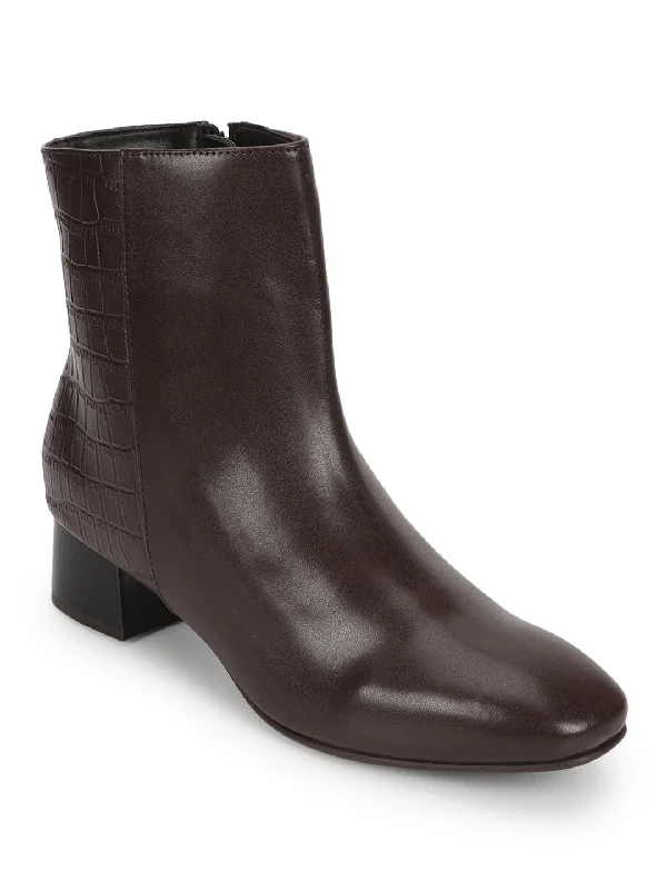 Brown PU Block Ankle Boots (TC-20884-BRO)