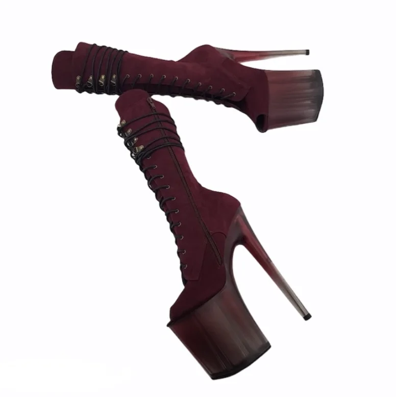 Burgundy vegan  nubuck ombre translucent platform ankle - mid calf boots