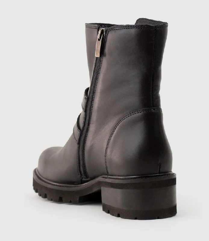 CARLY Double Buckle Biker Boot in Black