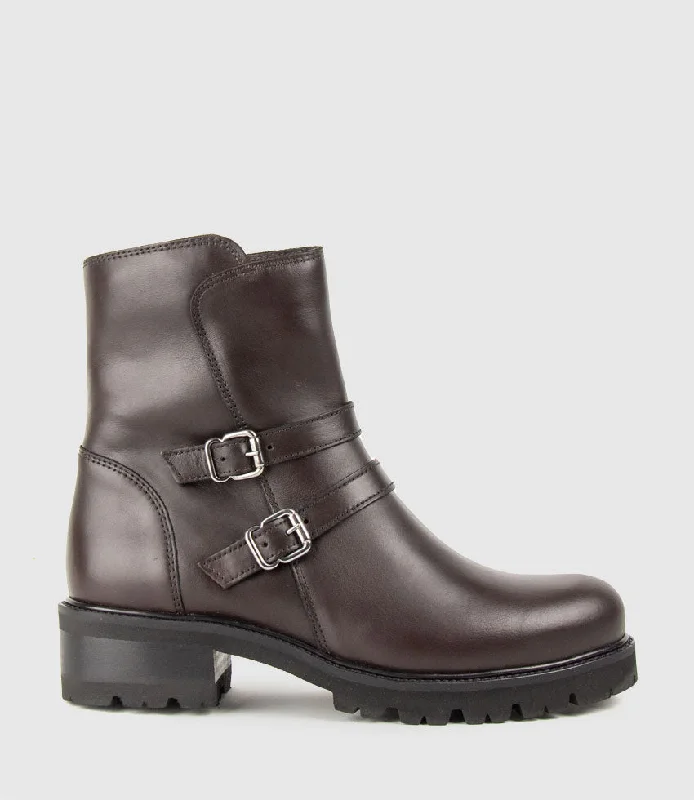 CARLY Double Buckle Biker Boot in Espresso