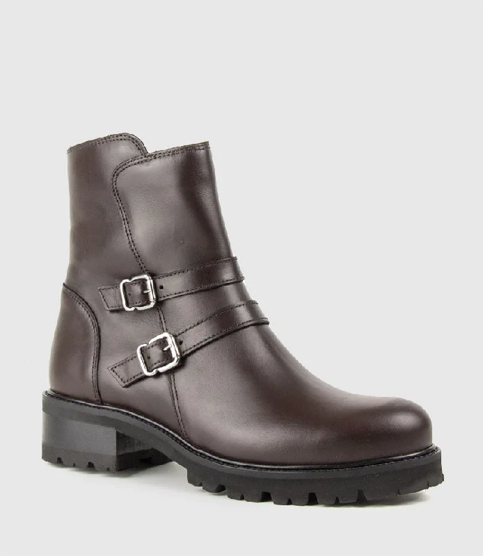 CARLY Double Buckle Biker Boot in Espresso