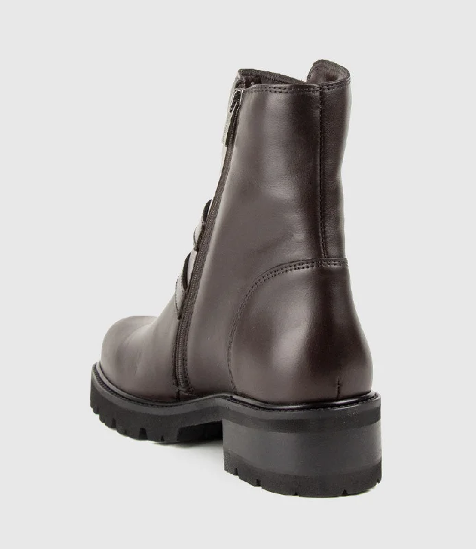 CARLY Double Buckle Biker Boot in Espresso