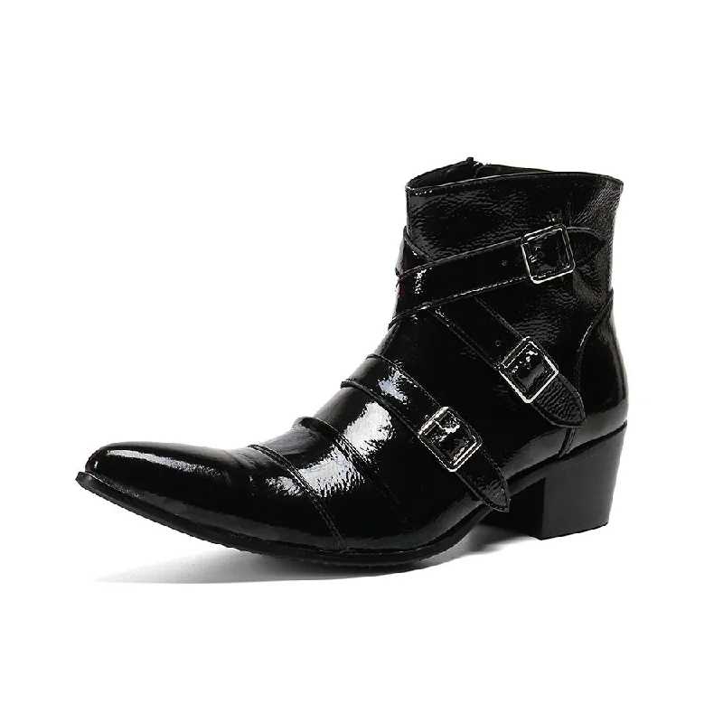 Patent Monk Strap Ankle Boots