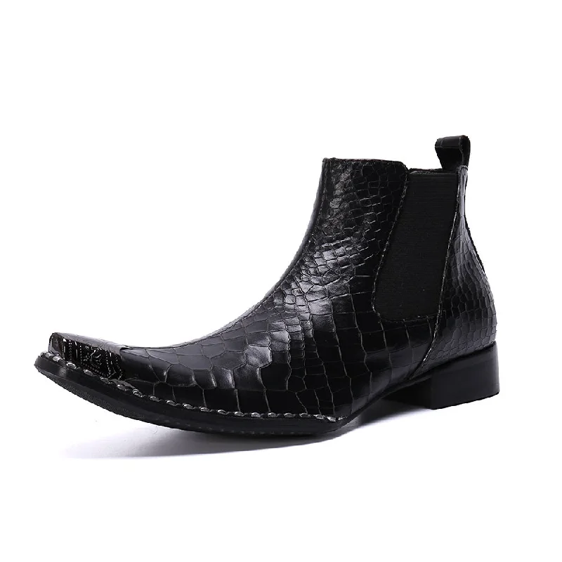 Snakeskin Metal Toe Chelsea Boots for Men