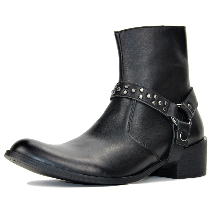 Mens Harness 3CM Heel Mid calf Boots