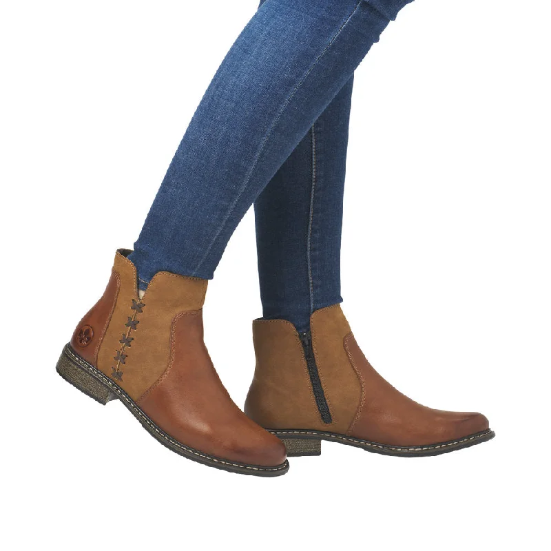 Rieker Z4951-24 Ladies Brown Leather Side Zip Ankle Boots