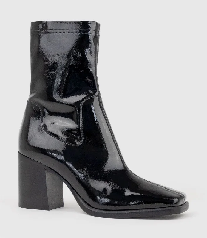 UNDRA80 Square Toe Ankle Boot in Black Patent